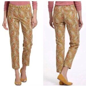 Anthropologie Cartonnier - Orange Paisley Cropped Slim Pants - Size 6